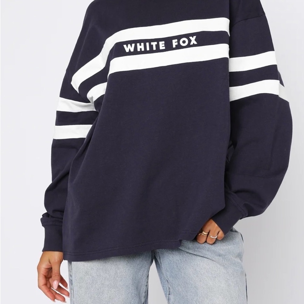 White Fox Boutique Navy and White Striped Long Sleeve Top